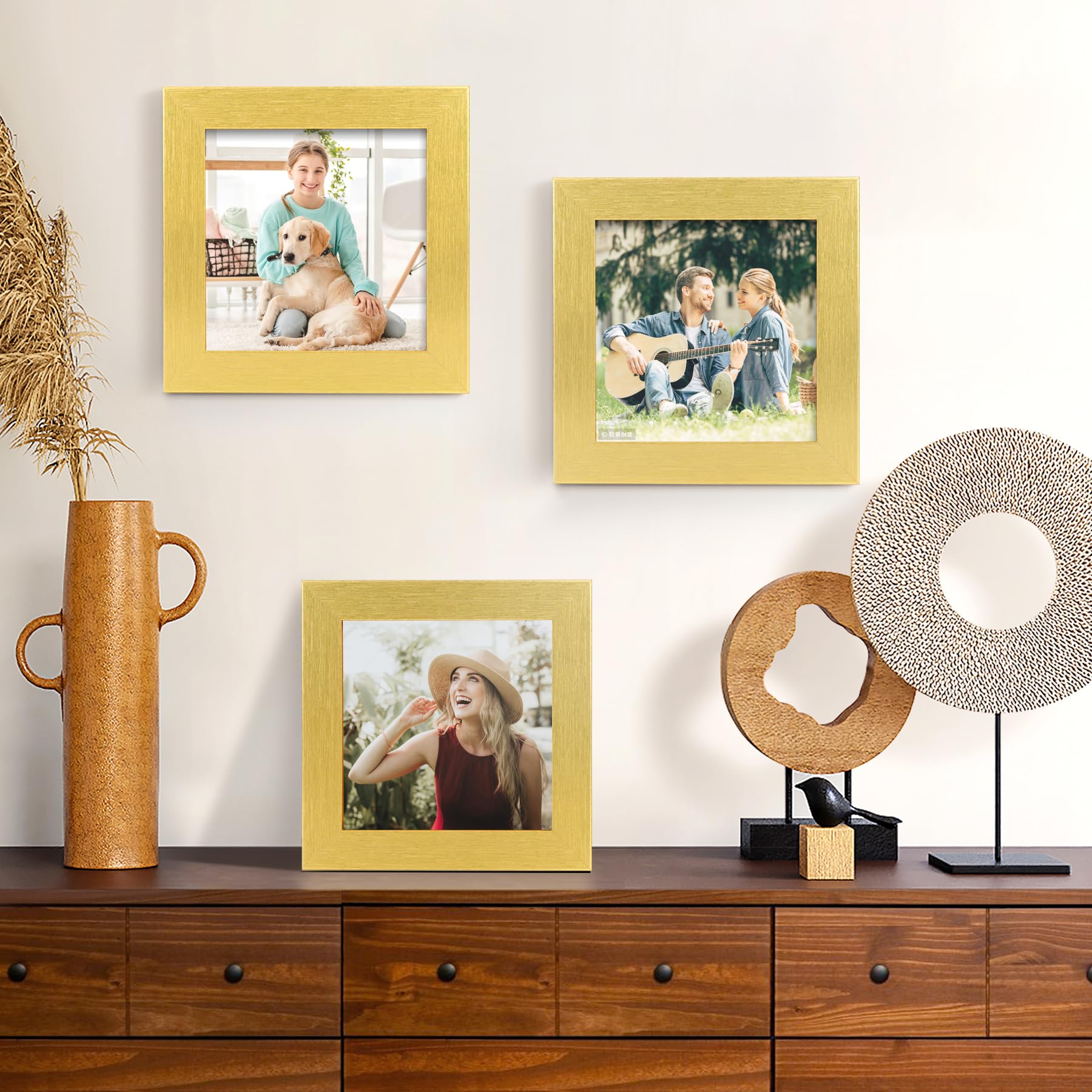 TOFOREVO Picture Frames 5x5 Set of 2 Distressed Gold Wood Grain Photo Frame for Gallery Wall Mounting or Tabletop Display